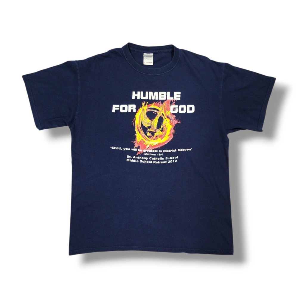 Hunger Games Jesus Parody Hunger For God 2012 Religious Navy Blue T-Shirt Size L